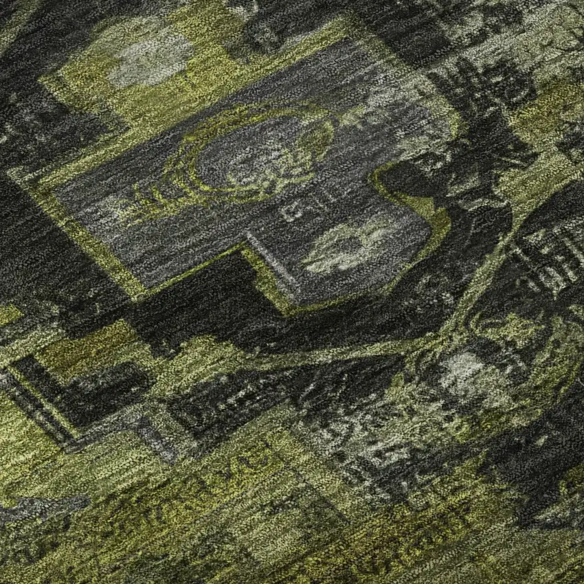 Olive Green Gray And Ivory Oriental Washable Area Rug With UV Protection Photo 9