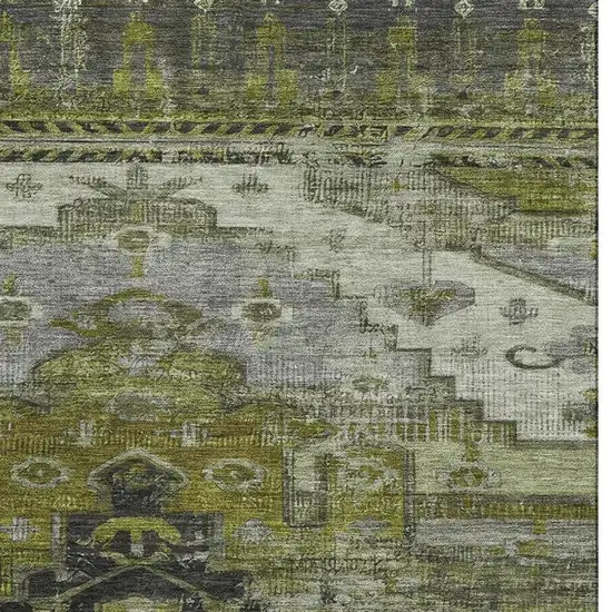 Olive Green Gray And Ivory Oriental Washable Area Rug With UV Protection Photo 3