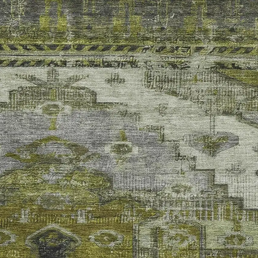 Olive Green Gray And Ivory Oriental Washable Area Rug With UV Protection Photo 2