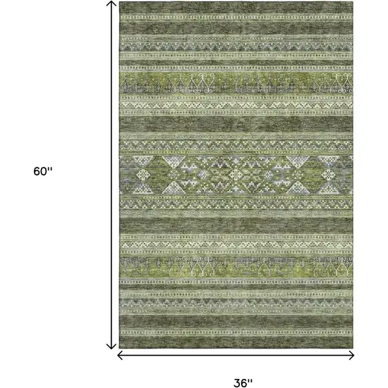 Olive Green Gray And Ivory Southwestern Washable Area Rug With UV Protection Photo 7