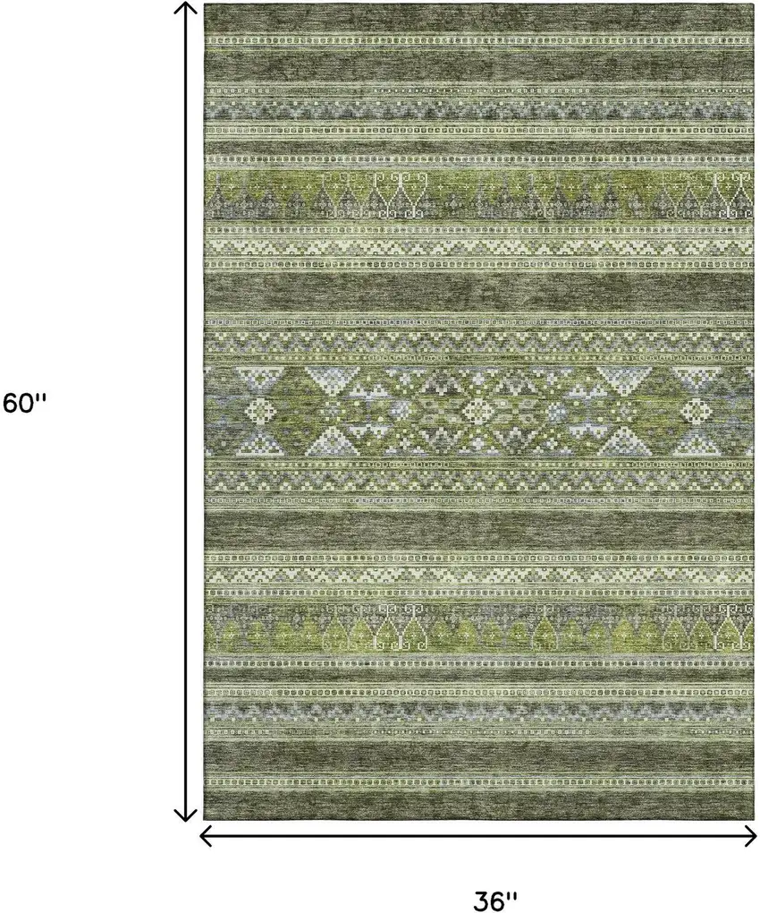 Olive Green Gray And Ivory Southwestern Washable Area Rug With UV Protection Photo 7