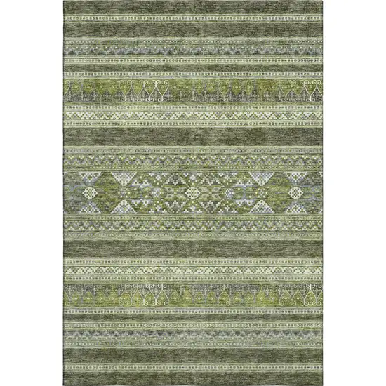 Olive Green Gray And Ivory Southwestern Washable Area Rug With UV Protection Photo 1