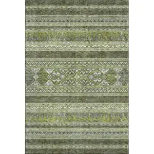 Photo of Olive Green Gray And Ivory Southwestern Washable Area Rug With UV Protection