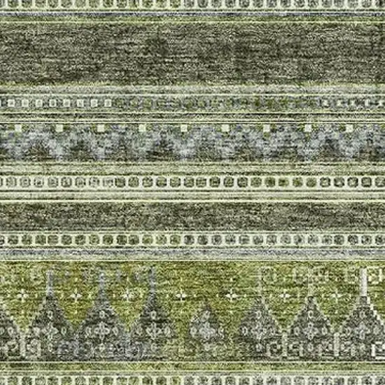Olive Green Gray And Ivory Southwestern Washable Area Rug With UV Protection Photo 4