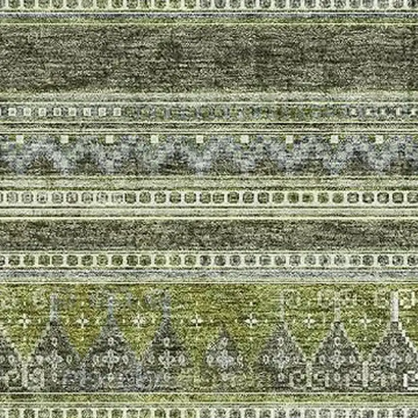 Olive Green Gray And Ivory Southwestern Washable Area Rug With UV Protection Photo 4