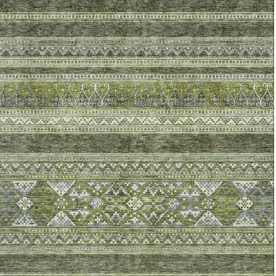 Olive Green Gray And Ivory Southwestern Washable Area Rug With UV Protection Photo 3