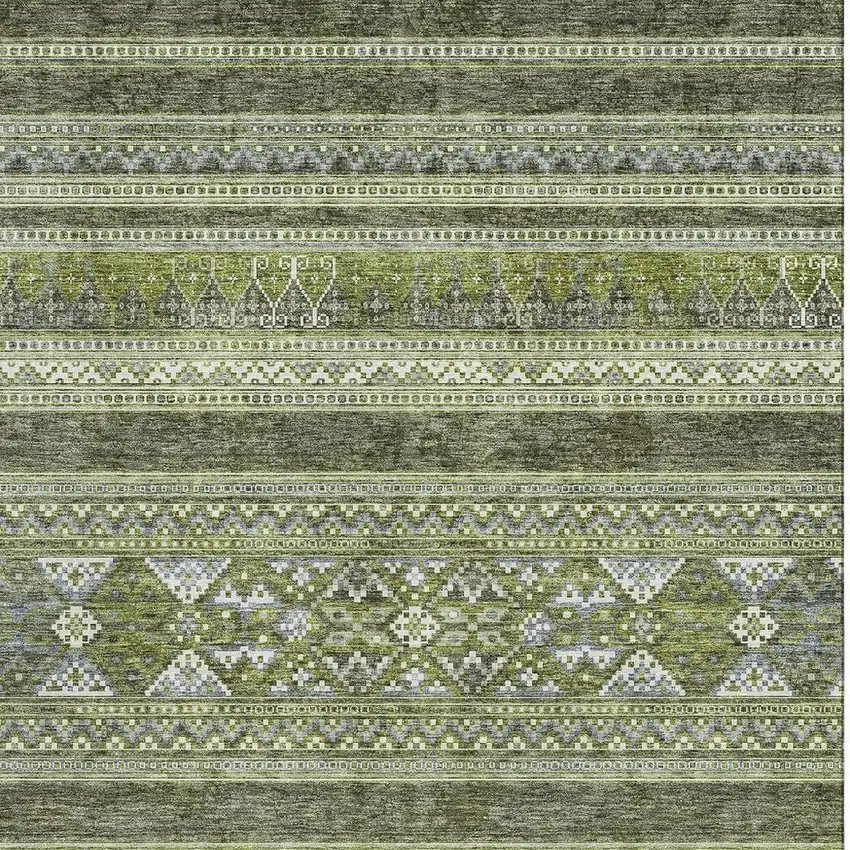 Olive Green Gray And Ivory Southwestern Washable Area Rug With UV Protection Photo 3