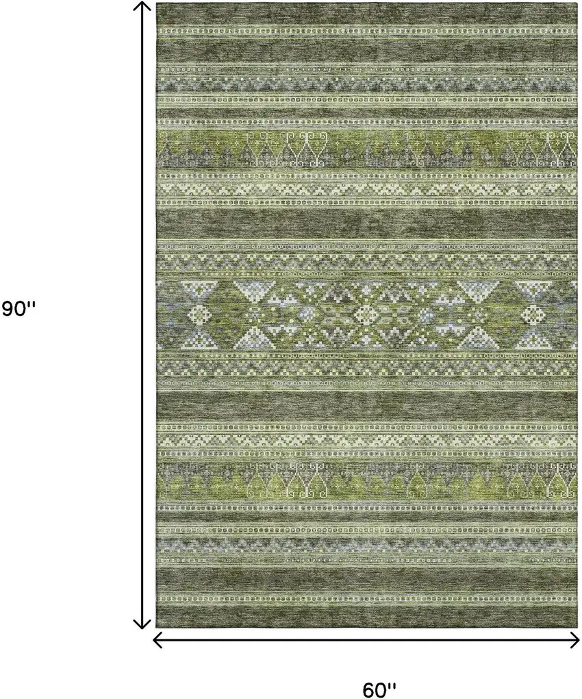 Olive Green Gray And Ivory Southwestern Washable Area Rug With UV Protection Photo 3