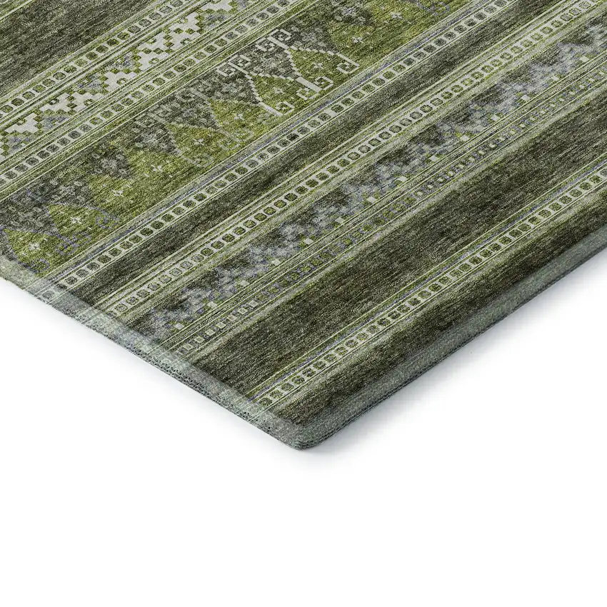 Olive Green Gray And Ivory Southwestern Washable Area Rug With UV Protection Photo 8