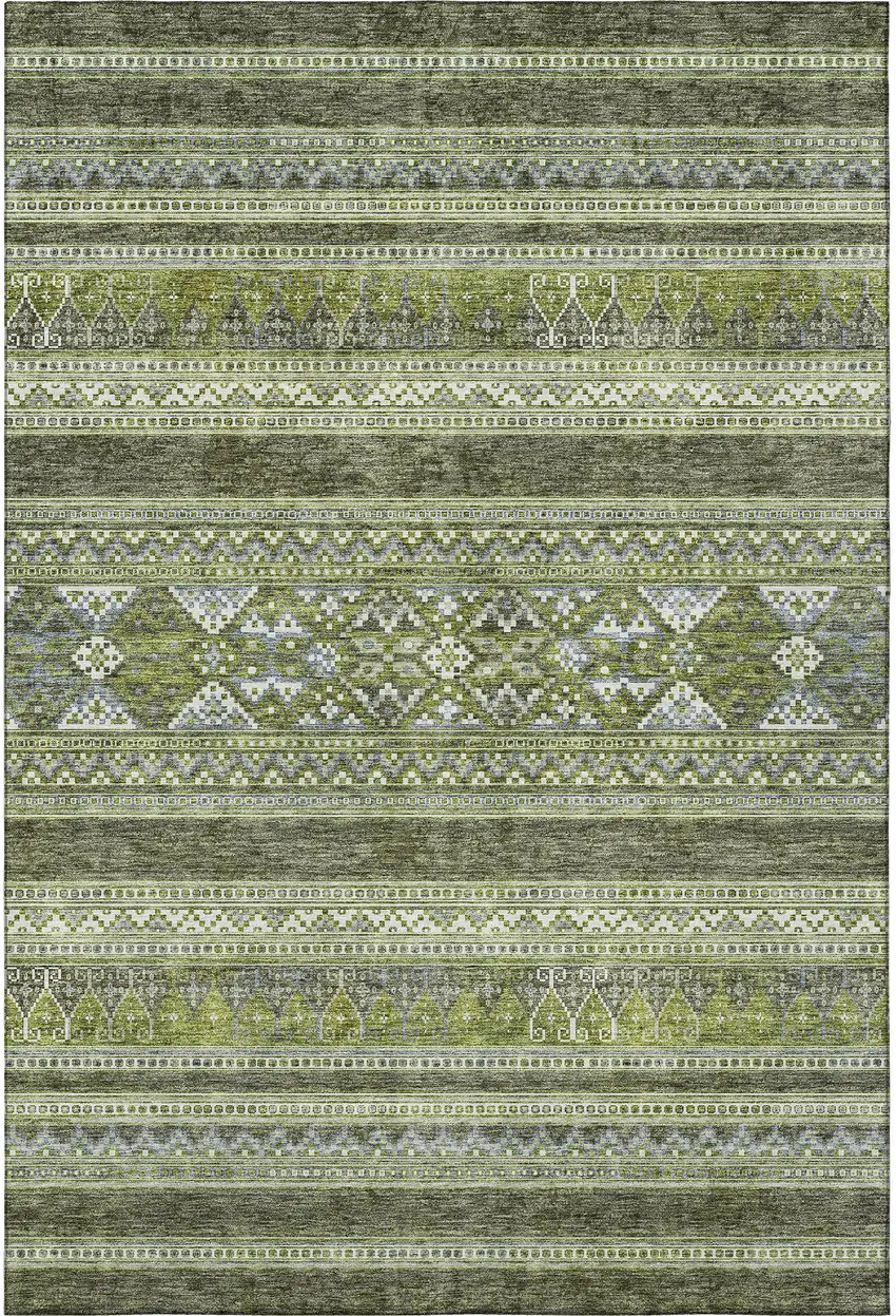 Olive Green Gray And Ivory Southwestern Washable Area Rug With UV Protection Photo 4