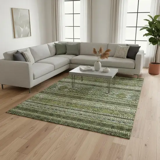 Olive Green Gray And Ivory Southwestern Washable Area Rug With UV Protection Photo 1