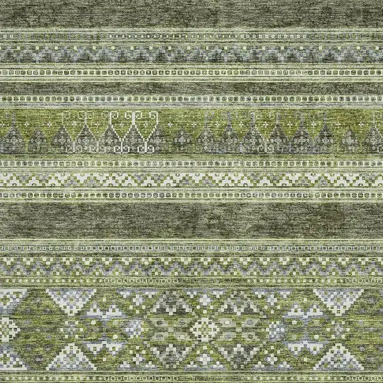 Olive Green Gray And Ivory Southwestern Washable Area Rug With UV Protection Photo 5