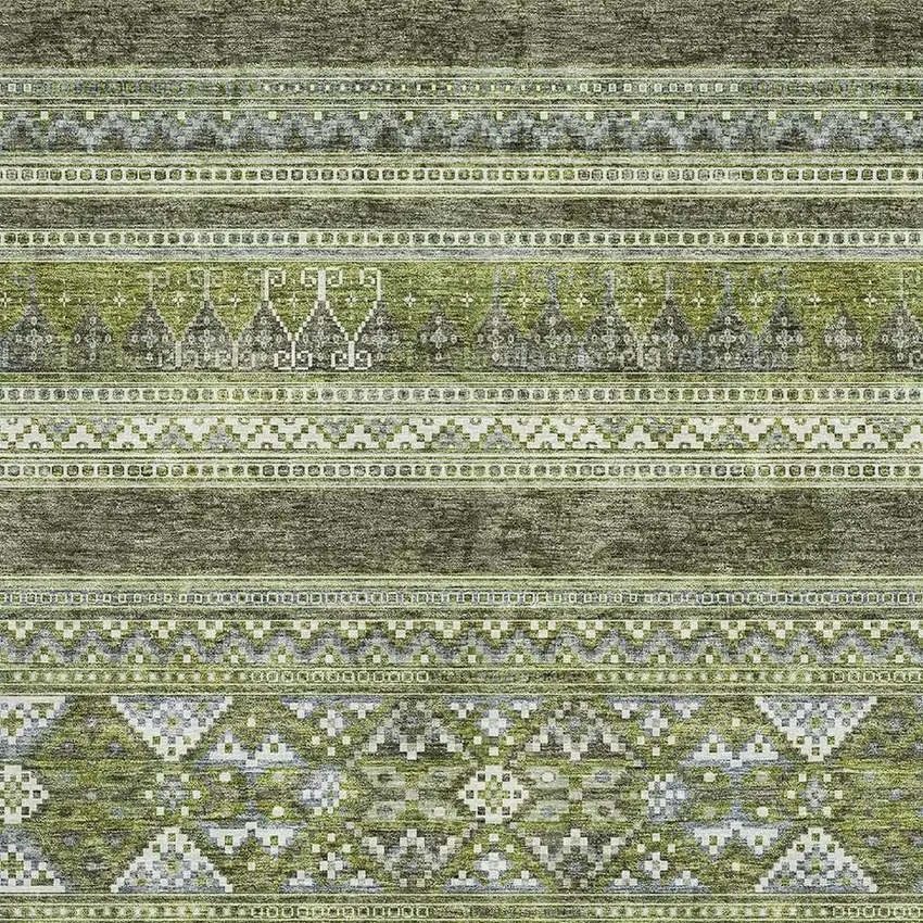 Olive Green Gray And Ivory Southwestern Washable Area Rug With UV Protection Photo 5