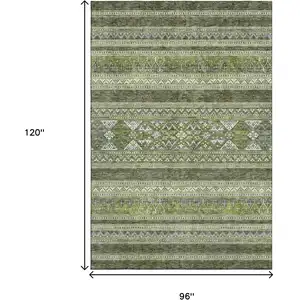 Photo of Olive Green Gray And Ivory Southwestern Washable Area Rug With UV Protection