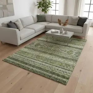 Photo of Olive Green Gray And Ivory Southwestern Washable Area Rug With UV Protection