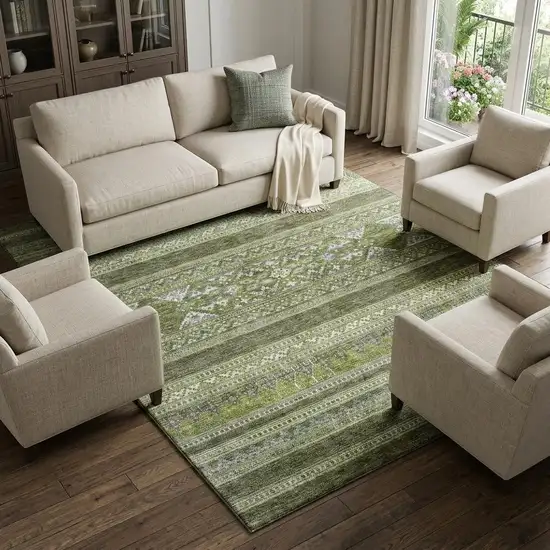 Olive Green Gray And Ivory Southwestern Washable Area Rug With UV Protection Photo 1