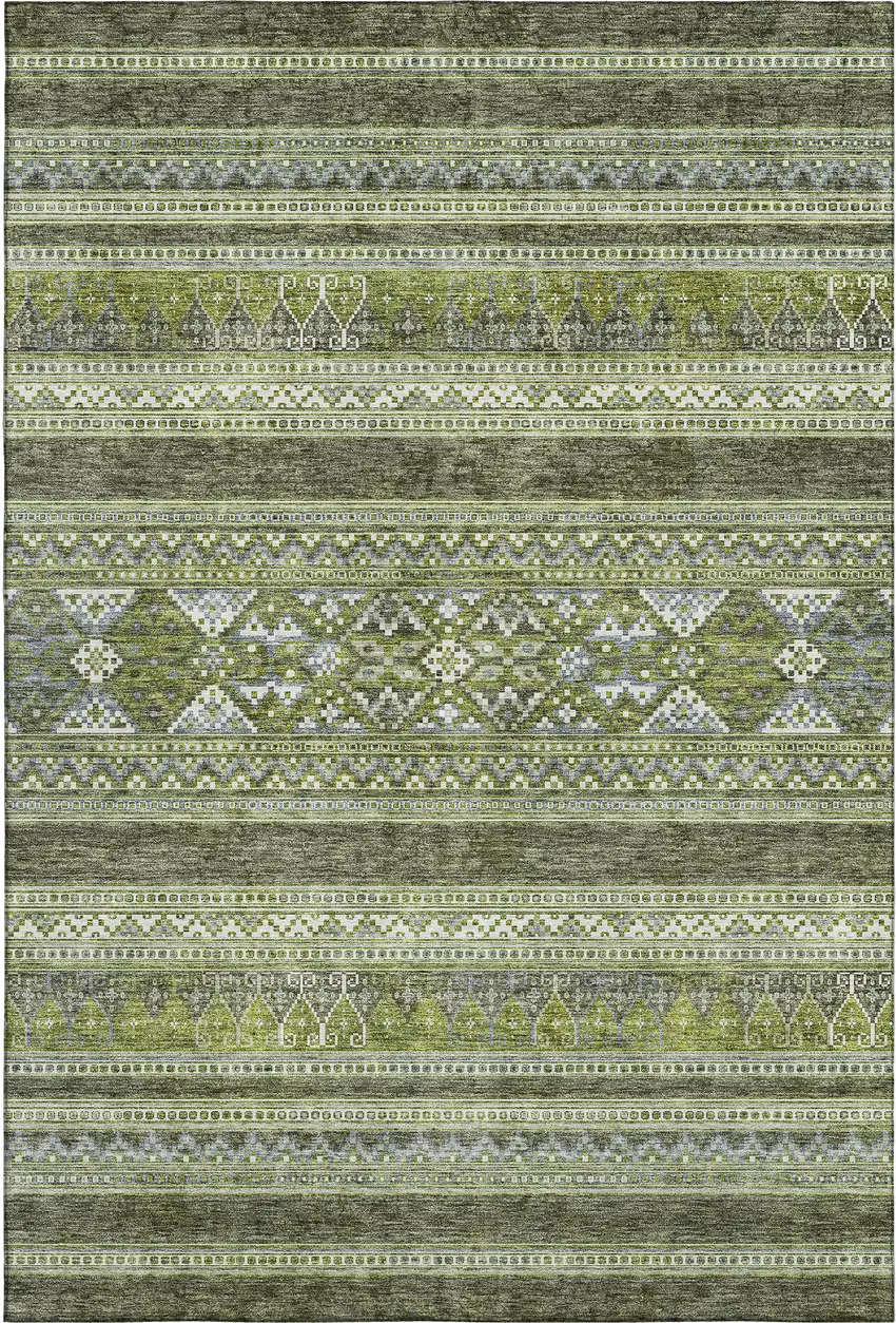 Olive Green Gray And Ivory Southwestern Washable Area Rug With UV Protection Photo 2