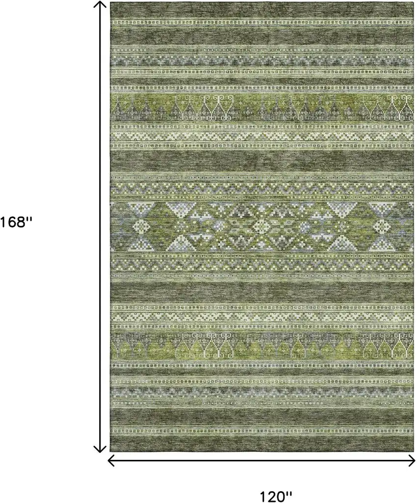 Olive Green Gray And Ivory Southwestern Washable Area Rug With UV Protection Photo 3