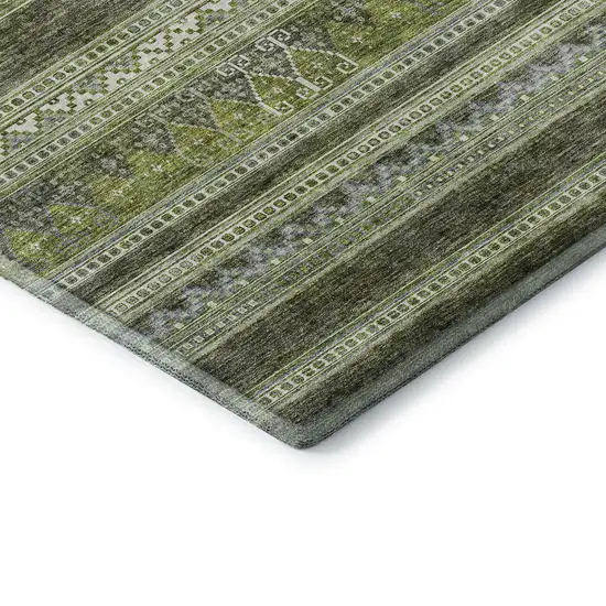 Olive Green Gray And Ivory Southwestern Washable Area Rug With UV Protection Photo 7