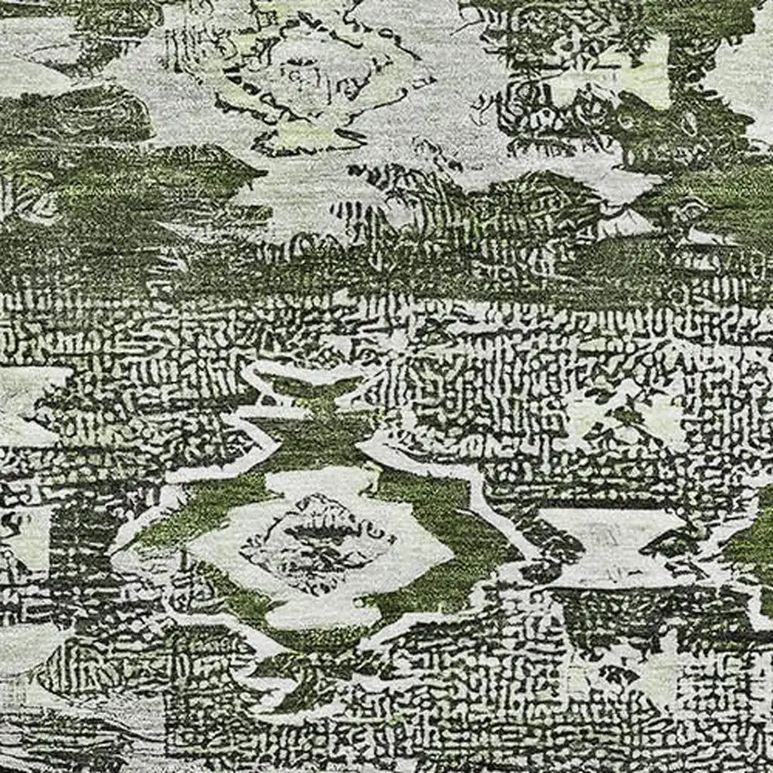 Olive Green Gray And Ivory Southwestern Washable Area Rug With UV Protection Photo 2