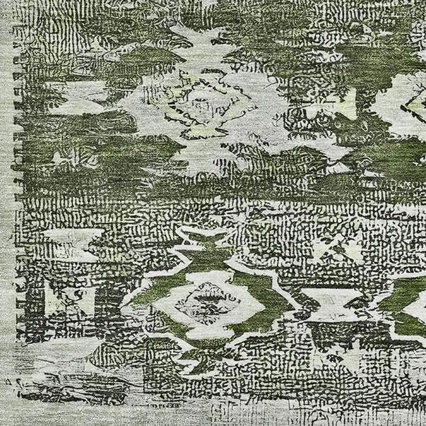 Olive Green Gray And Ivory Southwestern Washable Area Rug With UV Protection Photo 3