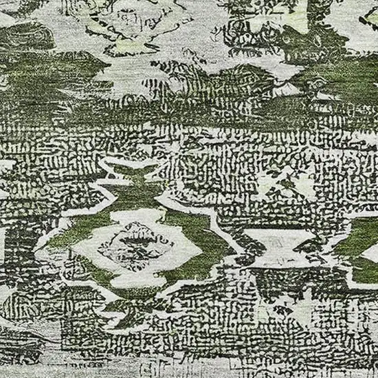 Olive Green Gray And Ivory Southwestern Washable Area Rug With UV Protection Photo 2