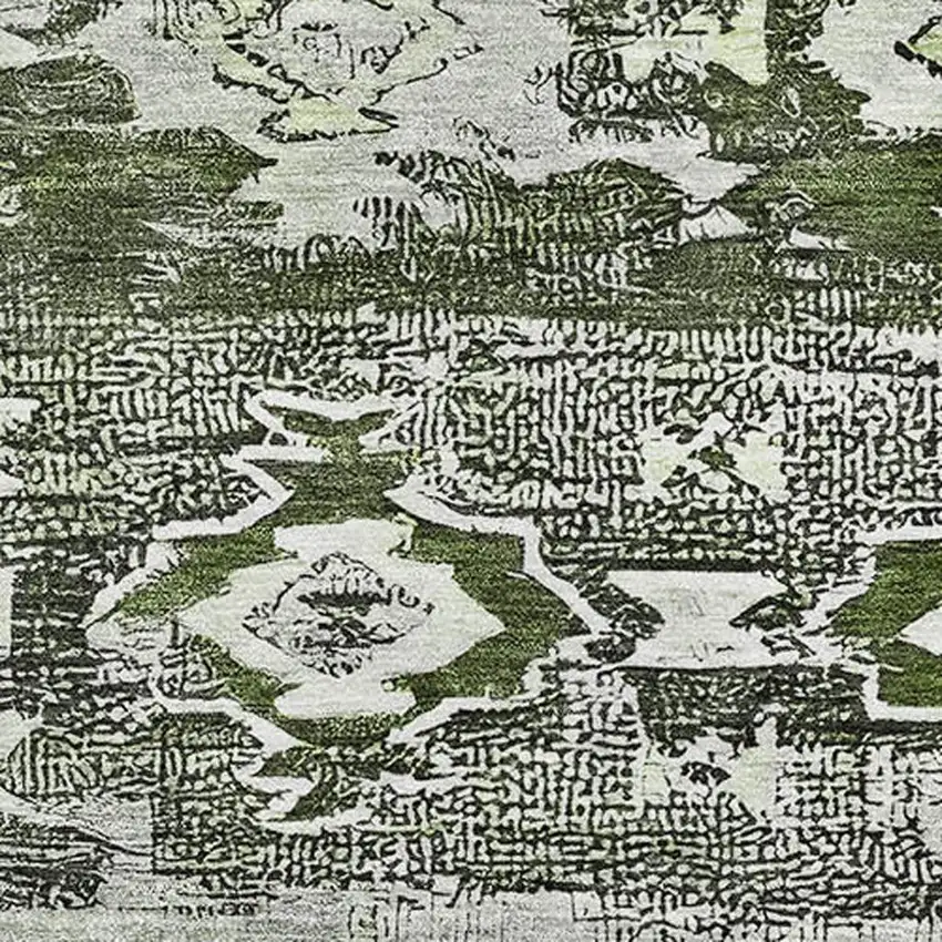 Olive Green Gray And Ivory Southwestern Washable Area Rug With UV Protection Photo 2