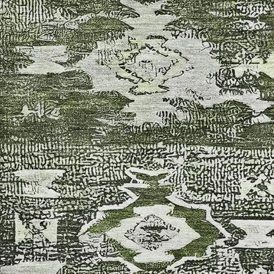 Olive Green Gray And Ivory Southwestern Washable Area Rug With UV Protection Photo 3