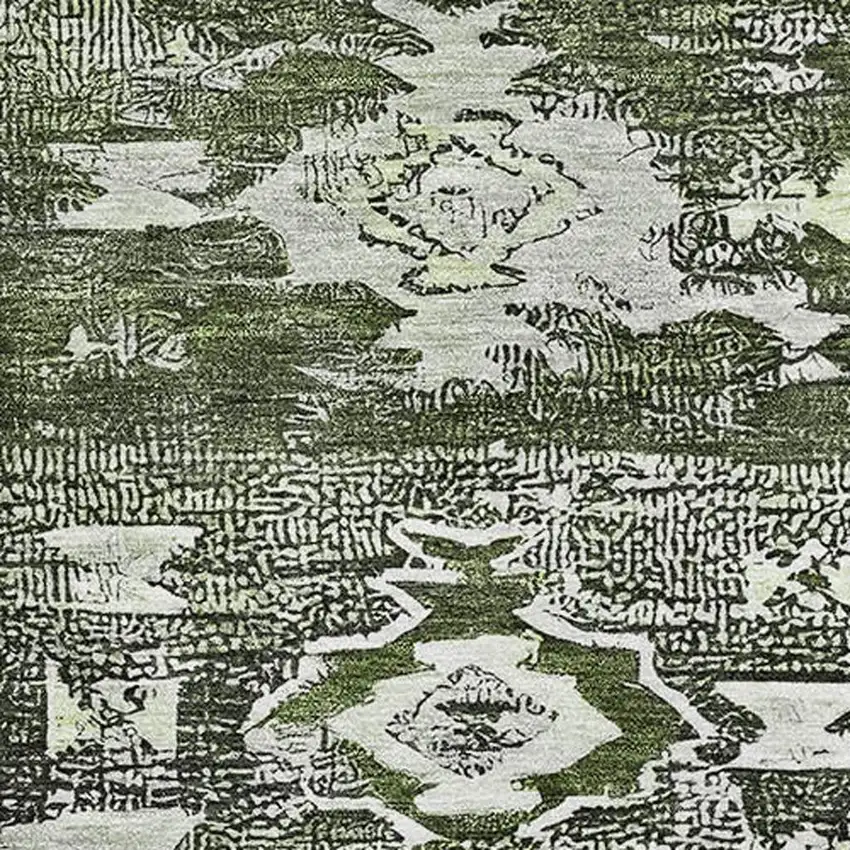 Olive Green Gray And Ivory Southwestern Washable Area Rug With UV Protection Photo 3