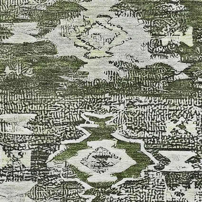 Olive Green Gray And Ivory Southwestern Washable Area Rug With UV Protection Photo 2