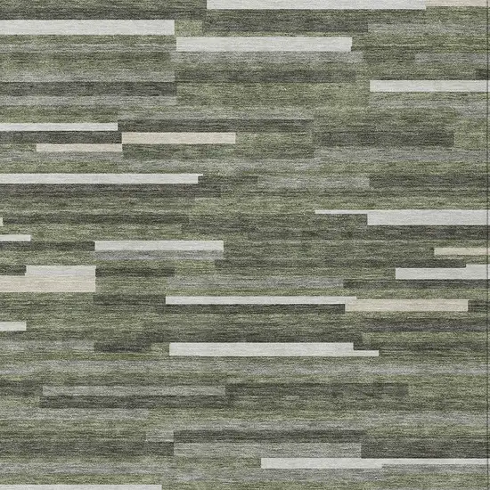 Olive Green Gray And Ivory Striped Washable Indoor Outdoor Area Rug Photo 7