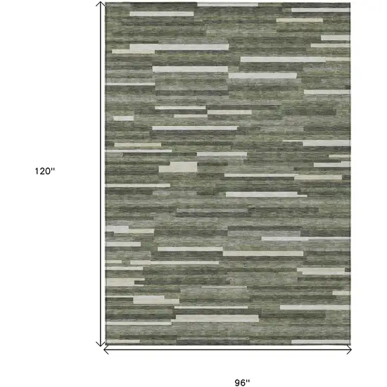 Olive Green Gray And Ivory Striped Washable Indoor Outdoor Area Rug Photo 3