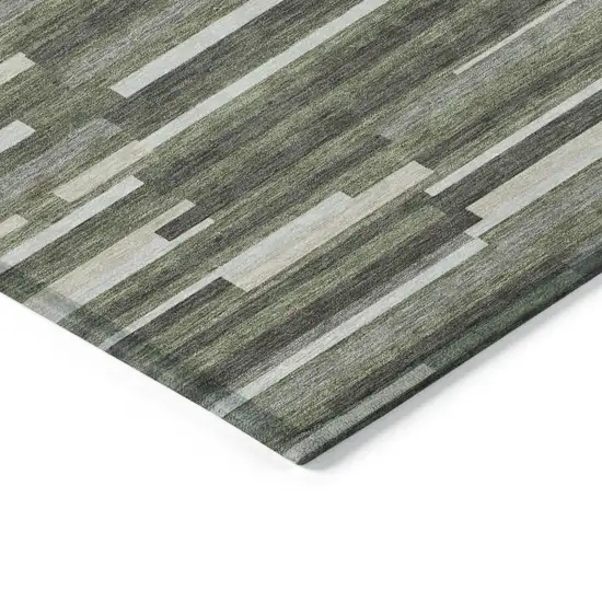 Olive Green Gray And Ivory Striped Washable Indoor Outdoor Area Rug Photo 5
