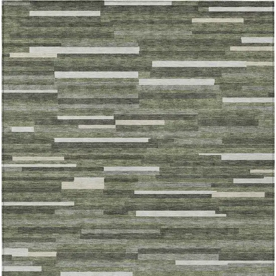 Olive Green Gray And Ivory Striped Washable Indoor Outdoor Area Rug Photo 8