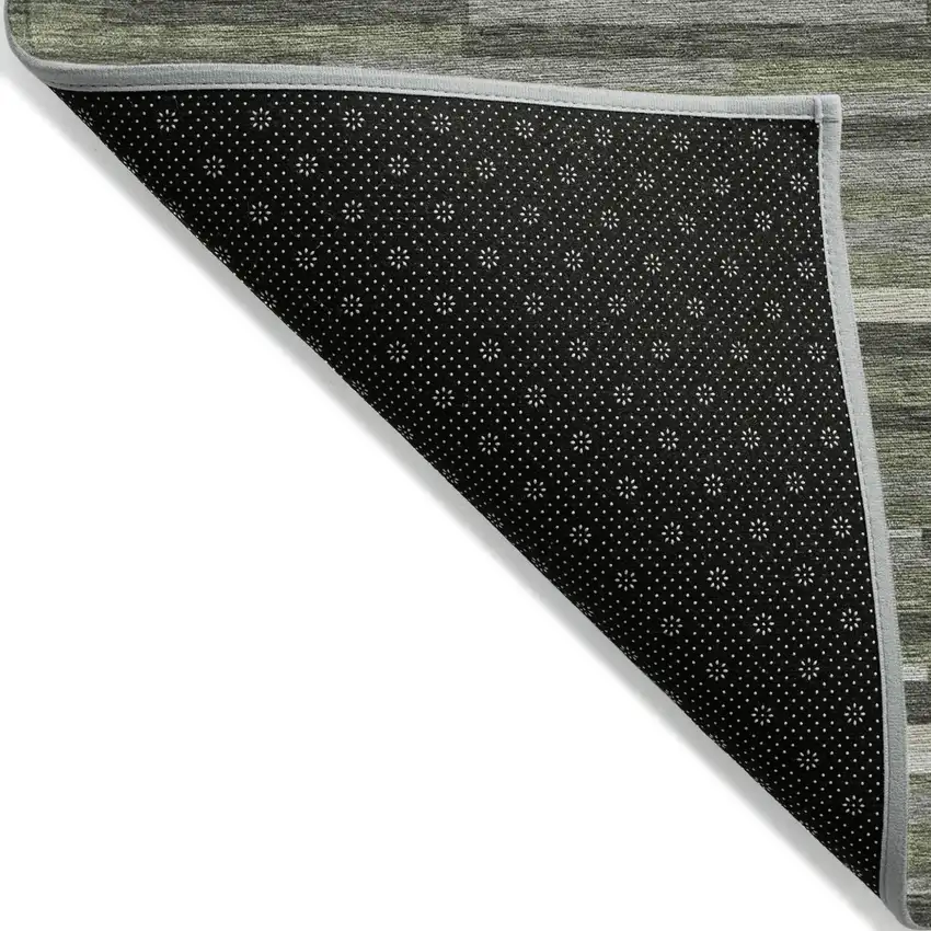 Olive Green Gray And Ivory Striped Washable Indoor Outdoor Area Rug Photo 4
