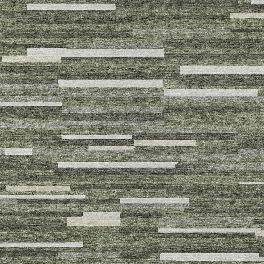 Olive Green Gray And Ivory Striped Washable Indoor Outdoor Area Rug Photo 7