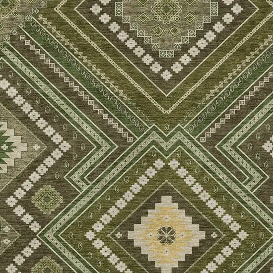Olive Green Gray And Ivory Tribal Washable Indoor Outdoor Area Rug Photo 5