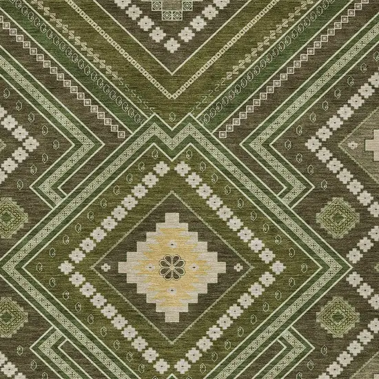 Olive Green Gray And Ivory Tribal Washable Indoor Outdoor Area Rug Photo 5