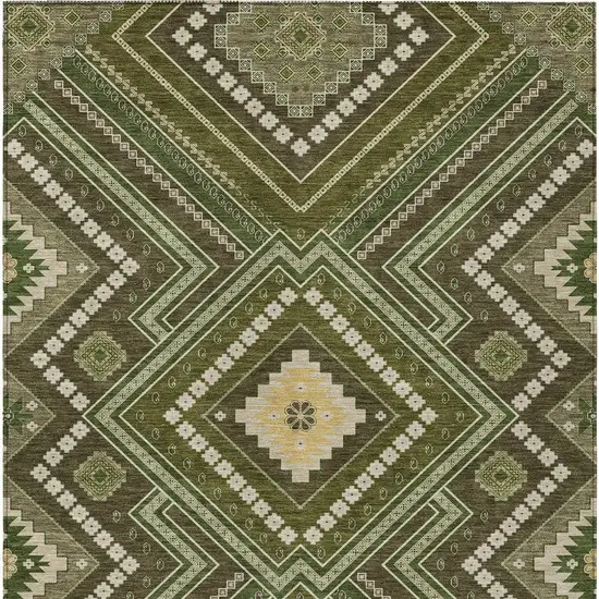 Olive Green Gray And Ivory Tribal Washable Indoor Outdoor Area Rug Photo 6