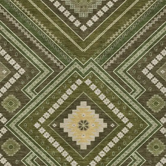 Olive Green Gray And Ivory Tribal Washable Indoor Outdoor Area Rug Photo 5