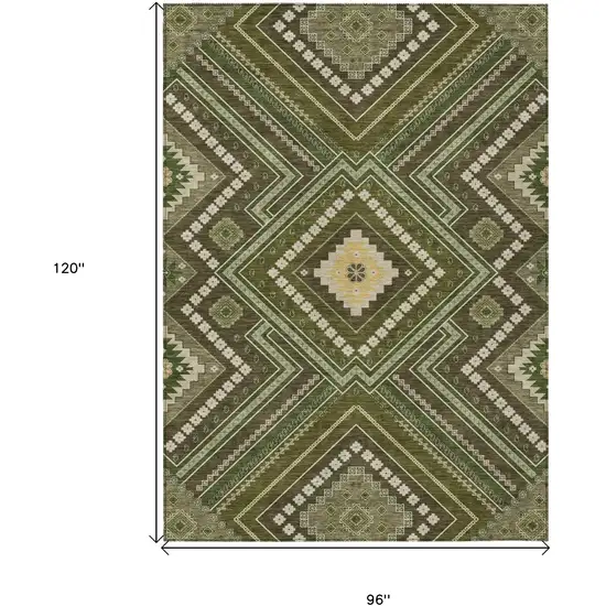Olive Green Gray And Ivory Tribal Washable Indoor Outdoor Area Rug Photo 3