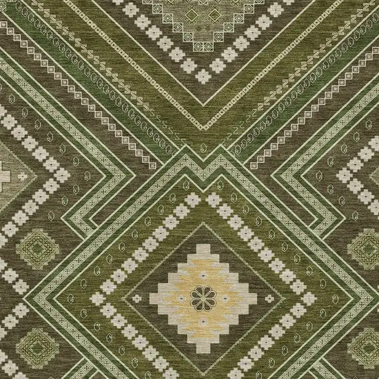 Olive Green Gray And Ivory Tribal Washable Indoor Outdoor Area Rug Photo 5