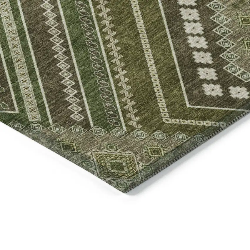Olive Green Gray And Ivory Tribal Washable Indoor Outdoor Area Rug Photo 4