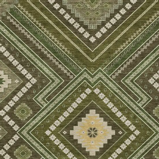 Olive Green Gray And Ivory Tribal Washable Indoor Outdoor Area Rug Photo 5