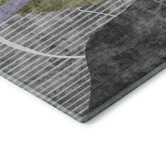 Olive Green Gray And Silver Abstract Geometric Washable Area Rug With UV Protection Photo 7