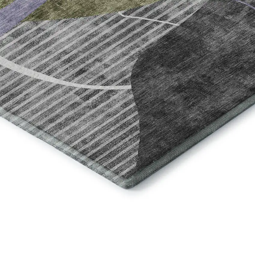 Olive Green Gray And Silver Abstract Geometric Washable Area Rug With UV Protection Photo 7
