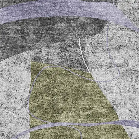 Olive Green Gray And Silver Abstract Geometric Washable Area Rug With UV Protection Photo 3