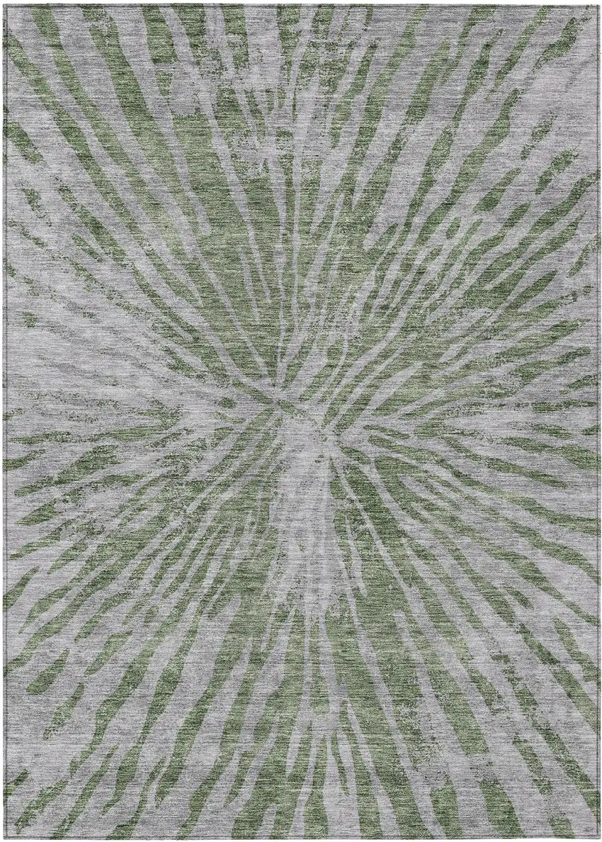 Olive Green Gray And Silver Abstract Washable Indoor Outdoor Area Rug Photo 2