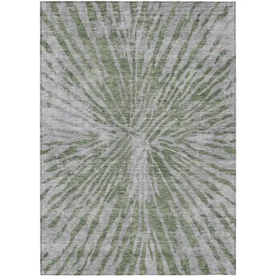 Olive Green Gray And Silver Abstract Washable Indoor Outdoor Area Rug Photo 2