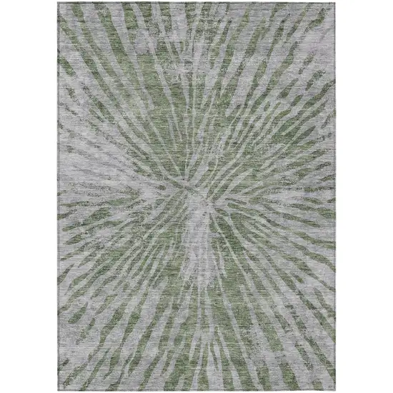 Olive Green Gray And Silver Abstract Washable Indoor Outdoor Area Rug Photo 2